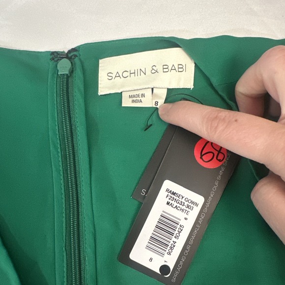 NWT $1095 Sachin & Babi [‎ 8 ] Ramsey Long Sleeve V Neck Bow Gown Green S1818 - Picture 5 of 16